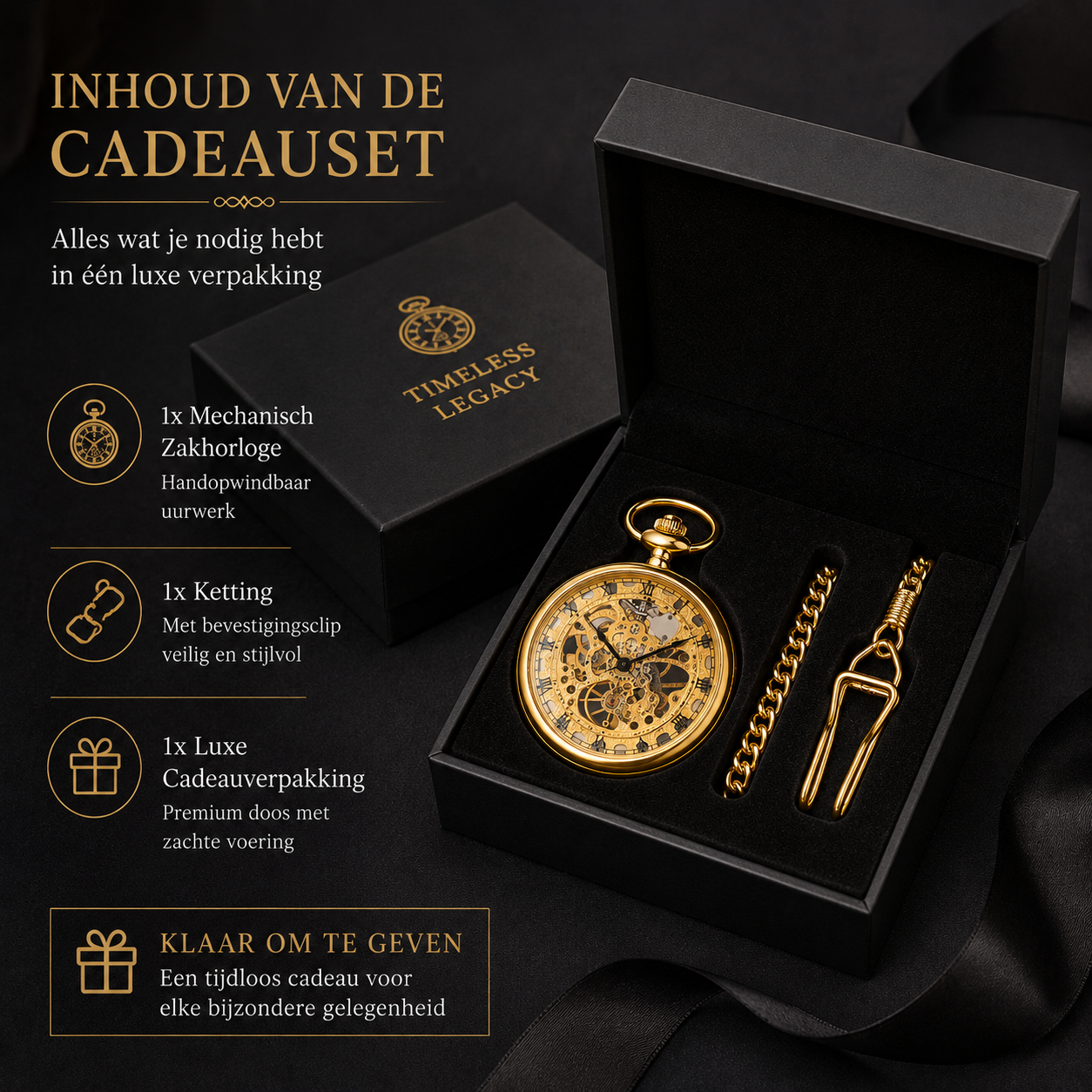 Timeless Legacy™ | Mechanisch Skeleton Zakhorloge | Luxe Vaderdag Cadeauset